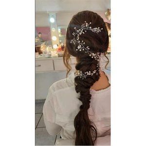 Elegant Crystal Bridal Hair Vine - Extra Long Pearl Beads